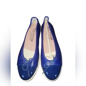 Paul Mayer Women's Cobalt Blue Leather Attitudes Bravo Lug Ballet Flats 8 1/2B
